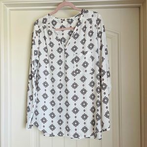 White Print Long Sleeve Blouse
